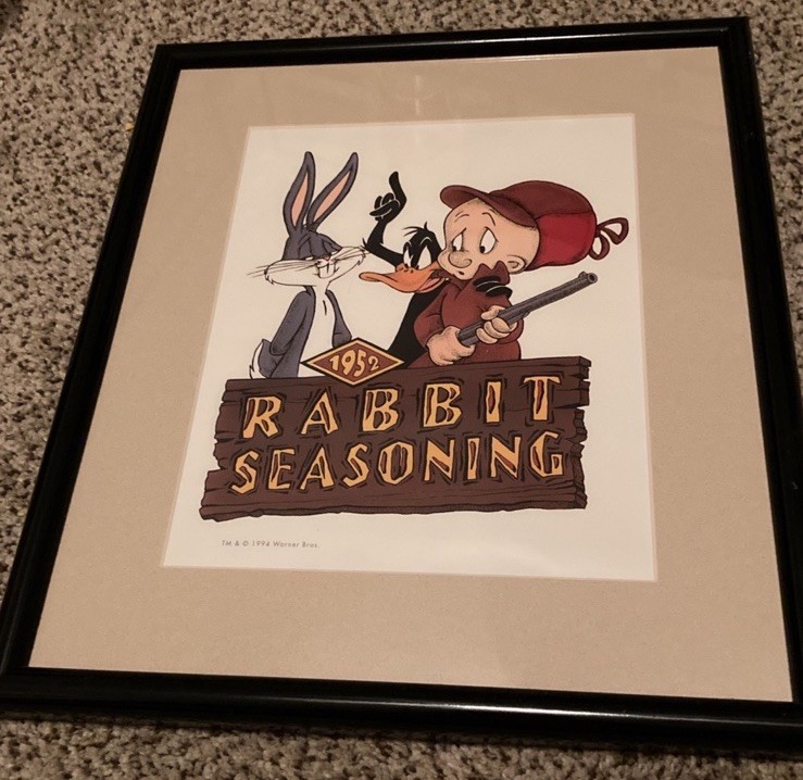 VTG 1994 Looney Tunes “Rabbit Seasoning” Framed Art Print Bugs, Daffy.