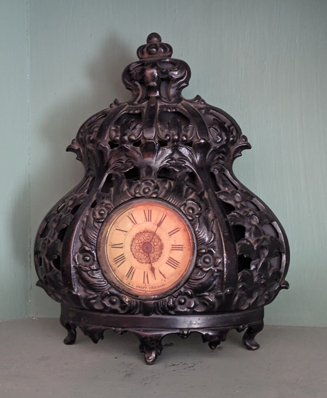 AnTiquE DEEMER Stove Clock Original Cast Iron Old Victorian Eduardian
