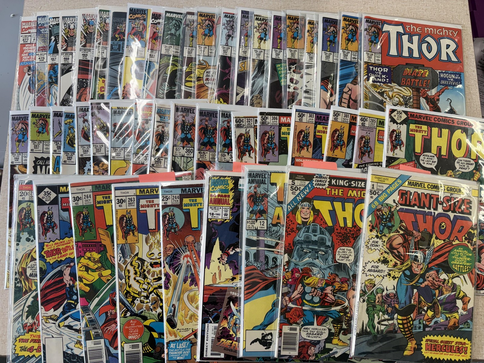 Vintage Marvel Mighty Thor Comic Lot 40+ Issues Annuals Giant-Size Boarded Set