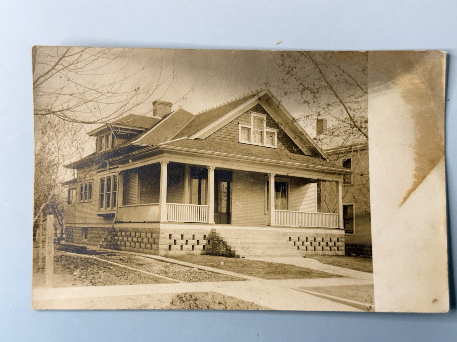 1908 RPPC Real Photo Postcard Craftsman Bungalow House Wichita Kansas Foushee