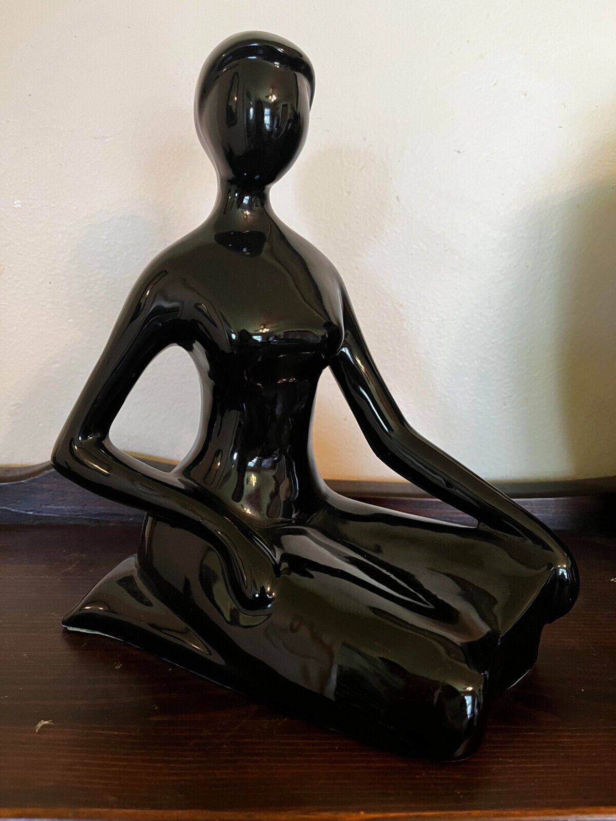 Large Mid Century Modern MCM Nude Figural Woman Black Ceramic Sculpture Art Deco