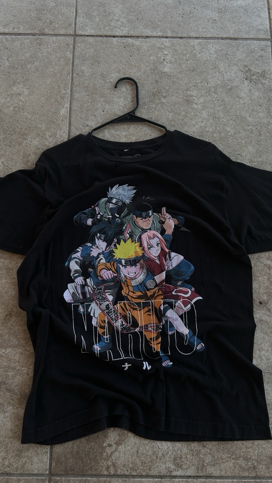 Naruto Black 100% Cotton T-Shirt L Naruto Uzumaki Sasuke Sakura Kakashi Anime