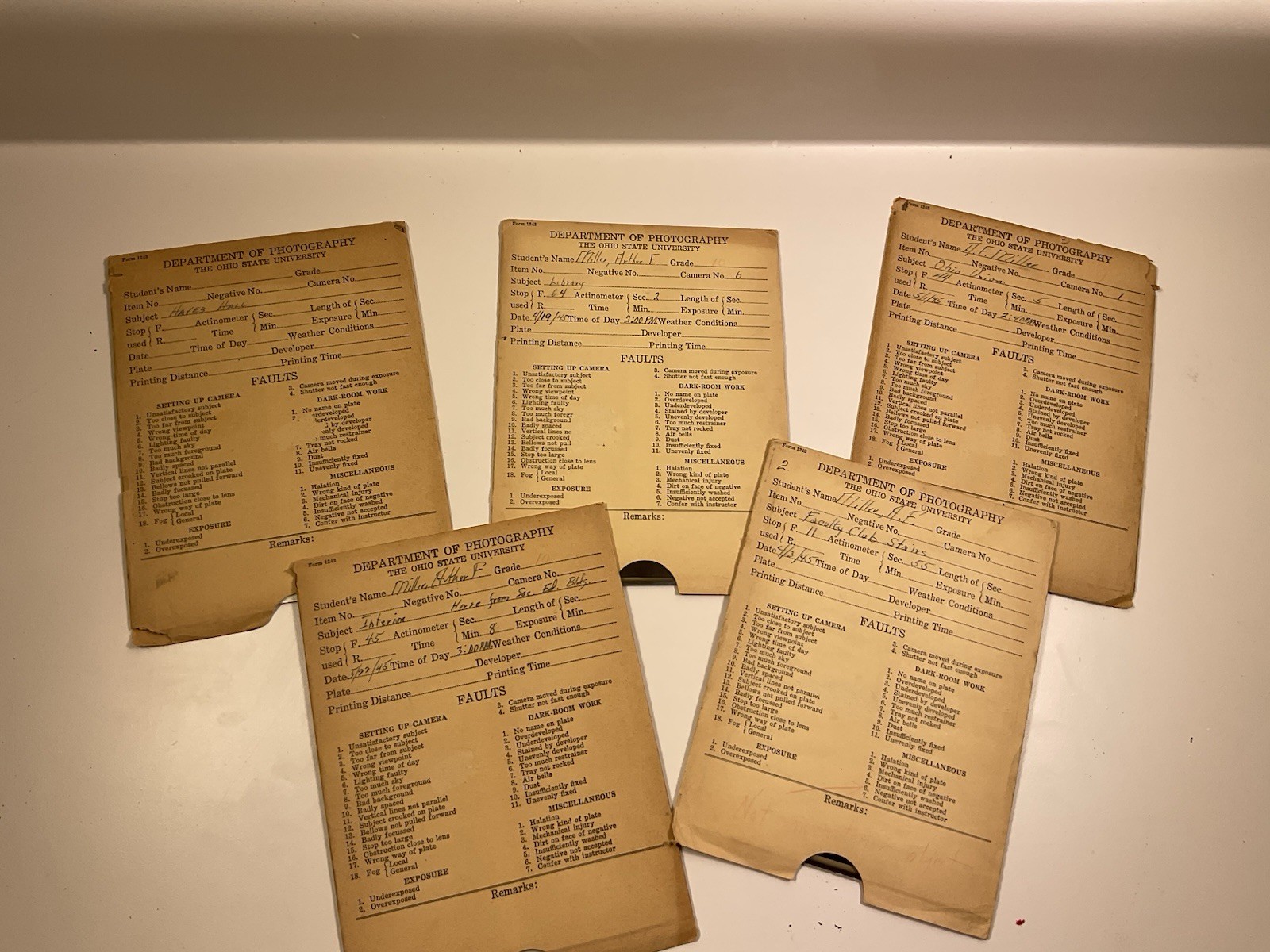 5 Antique Glass Photo Negatives-OHIO STATE University -Dept. of Photography 1945
