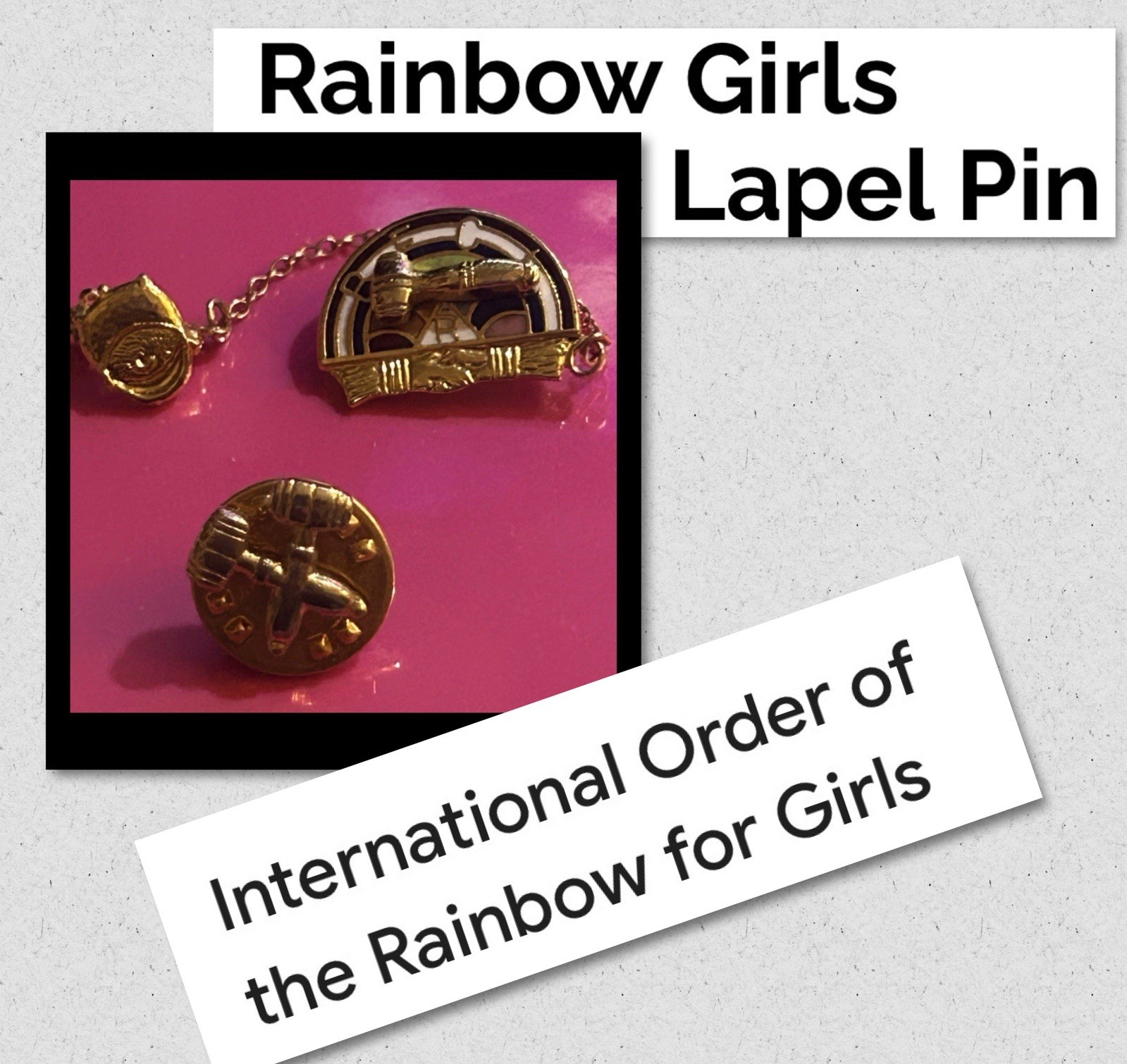 Rainbow Girls - Vintage Two Piece Enamel Lapel Pins - Gavel Pin IORG