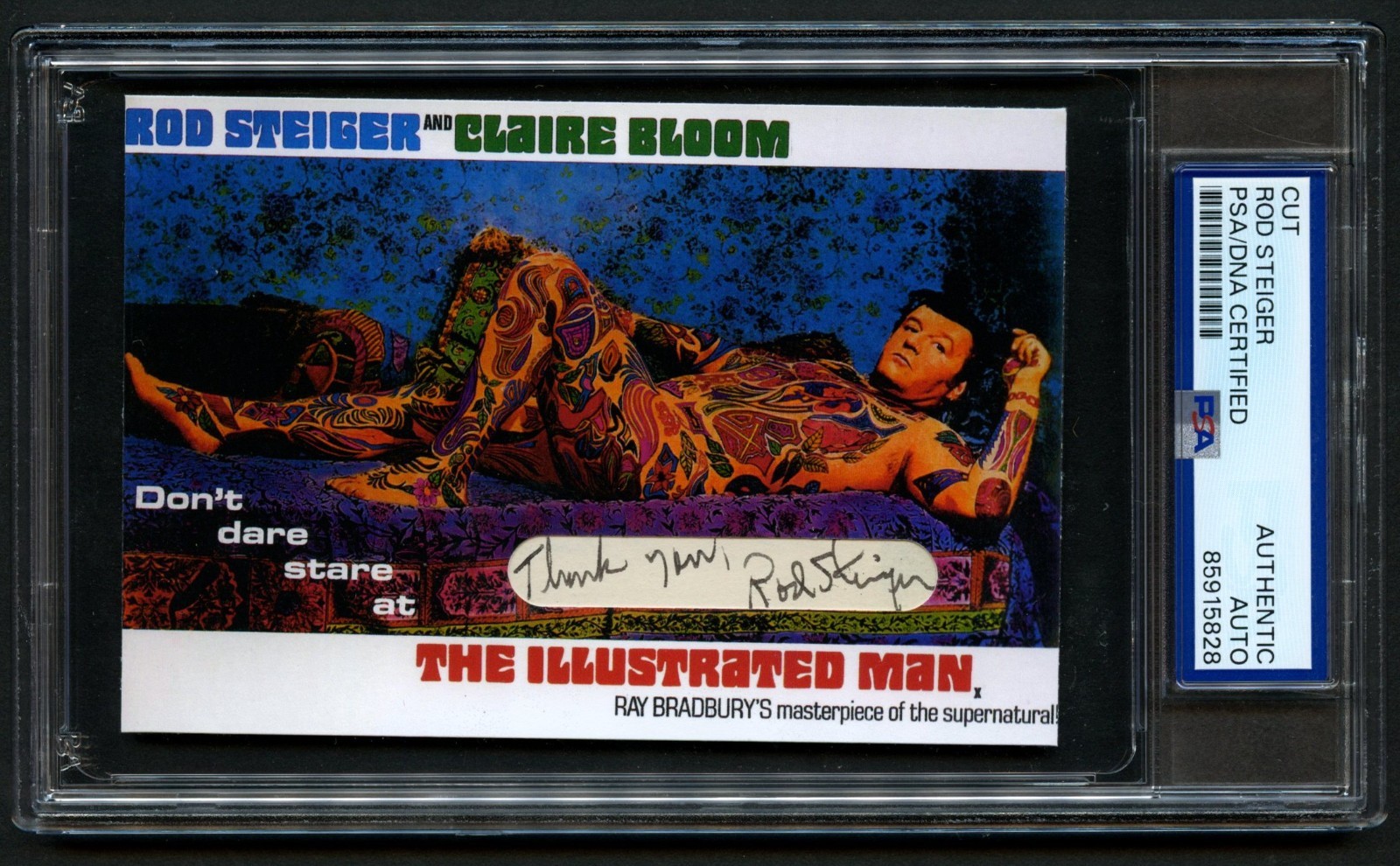 Rod Steiger signed autograph 3.5x5 Actor The Illustrated Man Custom Cut PSA Slab