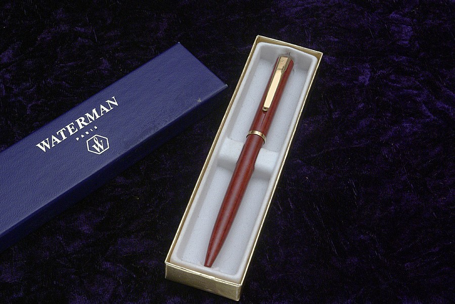 Gorgeous Vintage 1990's Waterman Red Marble & Gold Ballpoint Pen NIB