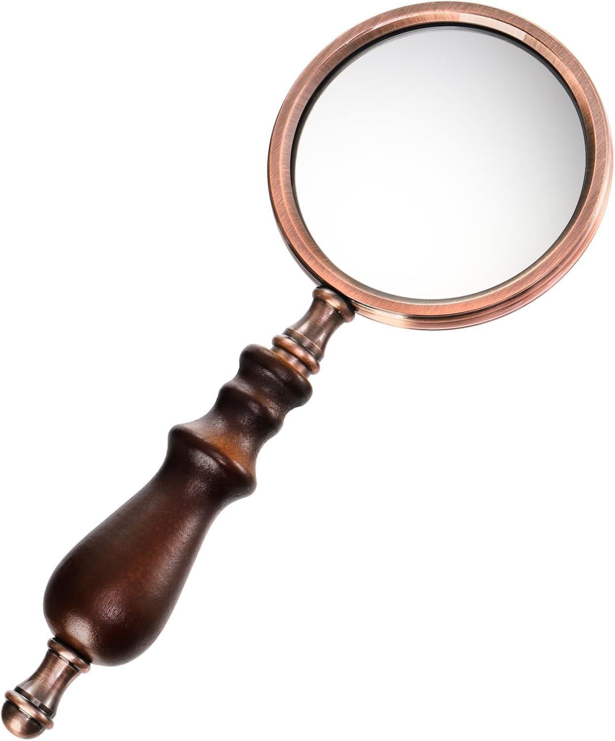 10X Antique Magnifying Glass Brass Handheld Magnifier Wooden Handle Vintage