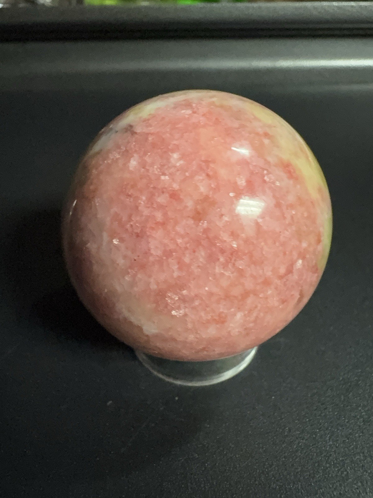 7971 RARE Pink Thulite Polished Sphere With Stand 51mm 2.0”DIA Wt. 7 Oz. 7971 RARE Pink Thulite Polished Sphere With Stand 51mm 2.0”DIA Wt. 7 Oz.