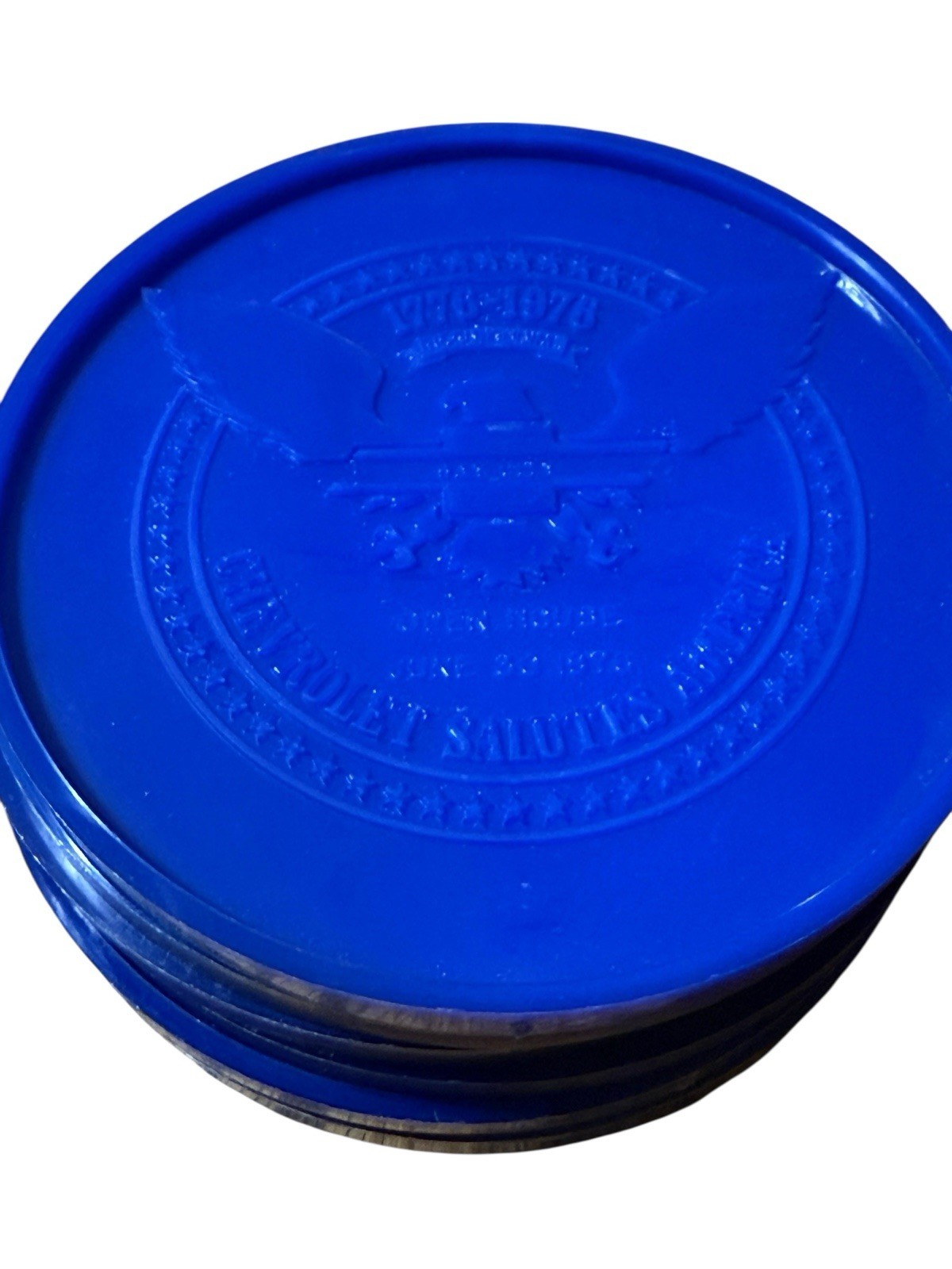 Vtg 1976 Chevrolet Salutes America Bicentennial Coasters Ashtrays Set of 4 Blue Vtg 1976 Chevrolet Salutes America Bicentennial Coasters Ashtrays Set of 4 Blue