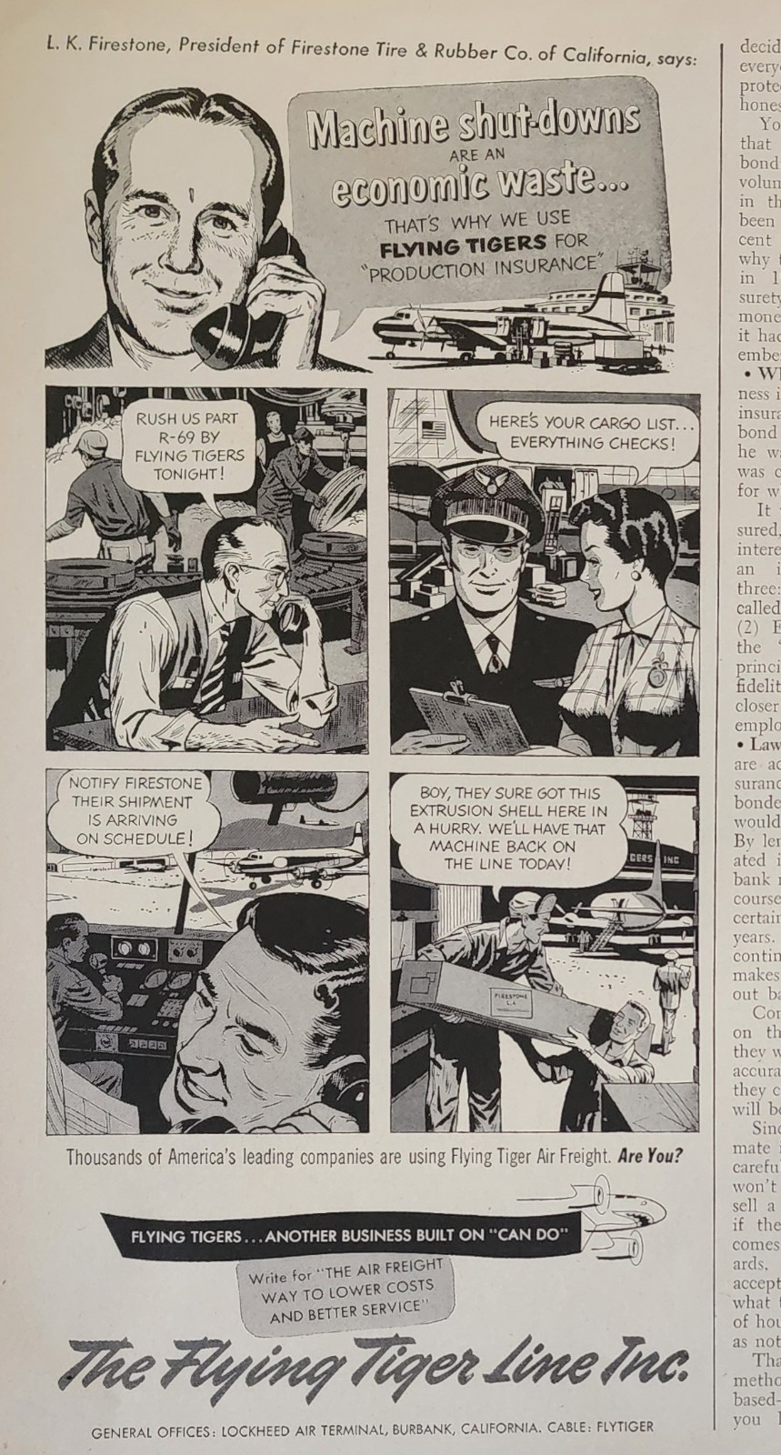 Flying Tiger Line Picture Magazine Ad Vintage Original Decor Aircraft Wall Art