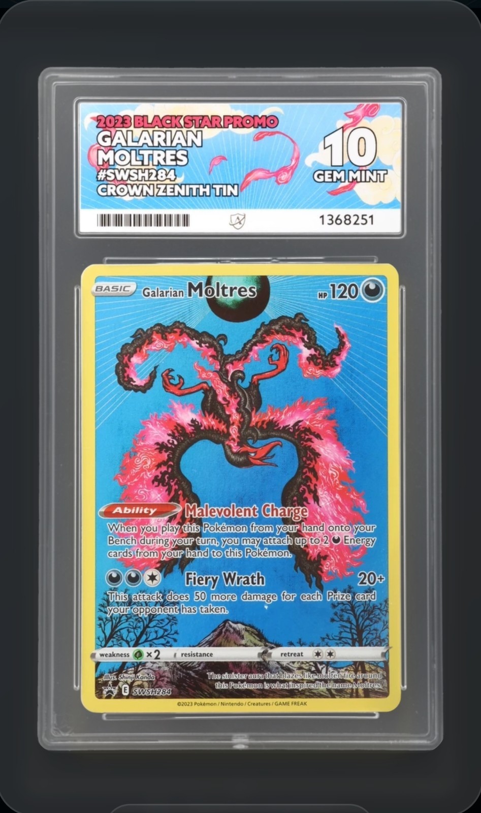 Galarian Moltres SWSH284 ACE 10 Perfect Subgrades Crown Zenith Promo