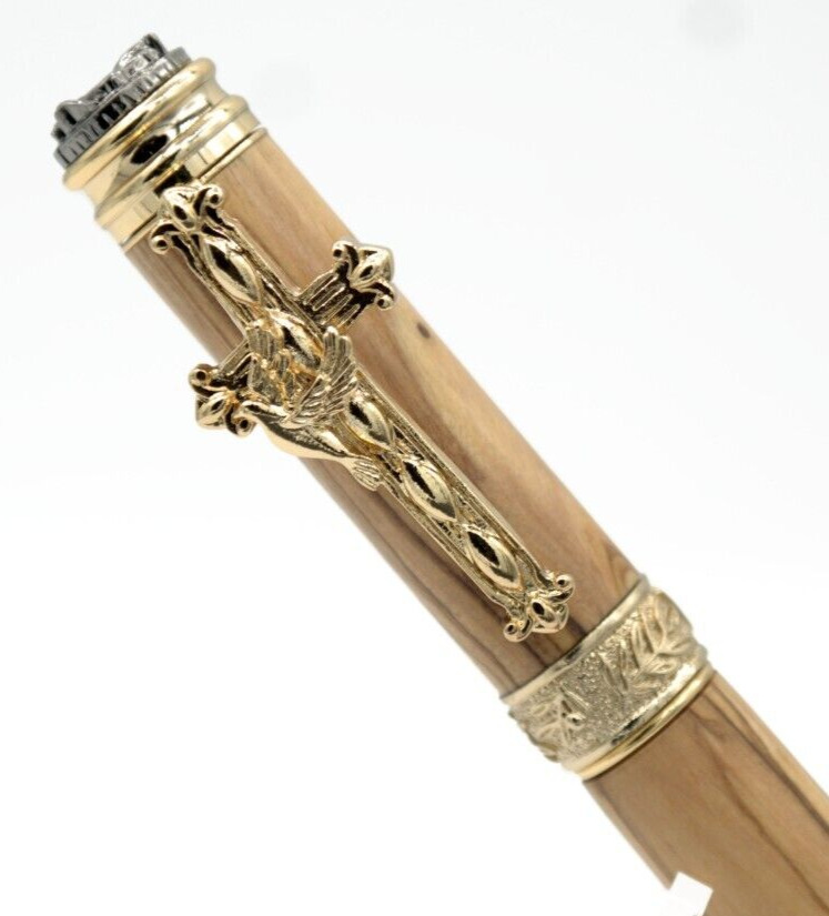 Amazing Grace Rollerball Pen in Gold and Gunmetal + Genuine Bethlehem Olivewood