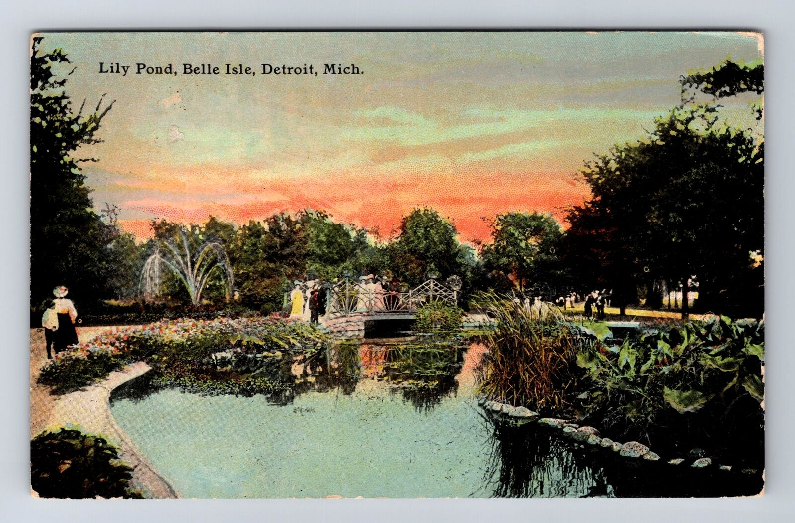 Detroit MI-Michigan, Belle Isle Park, Lily Pond, Antique Vintage Postcard