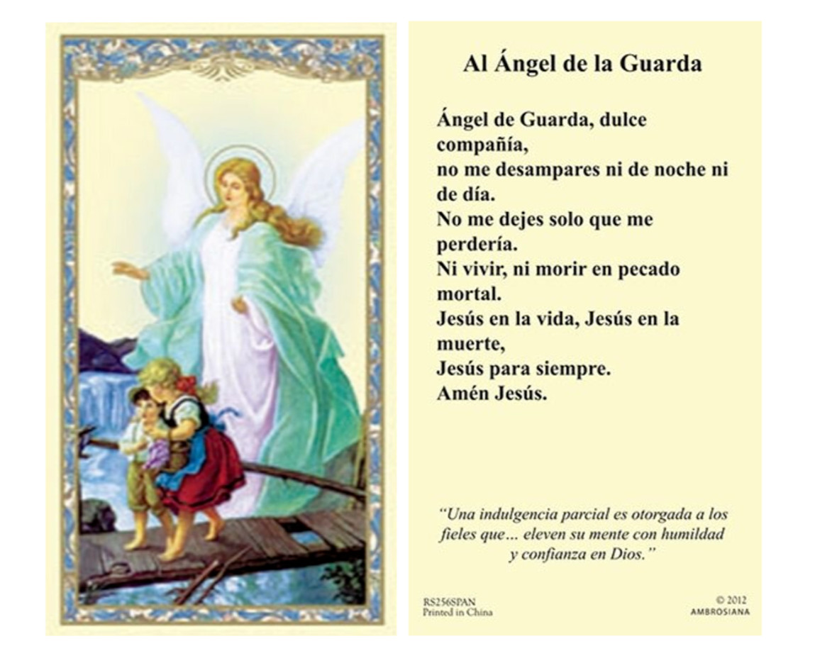 (2 copias) Español Oración del Ángel Guardian Angel Prayer Holy Card Spanish
