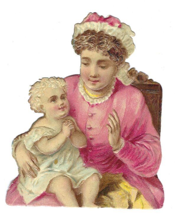 1888 Antique Chromo, PINK MOTHER & BABY BOTTLE, Victorian Die-Cut ScraP, 3