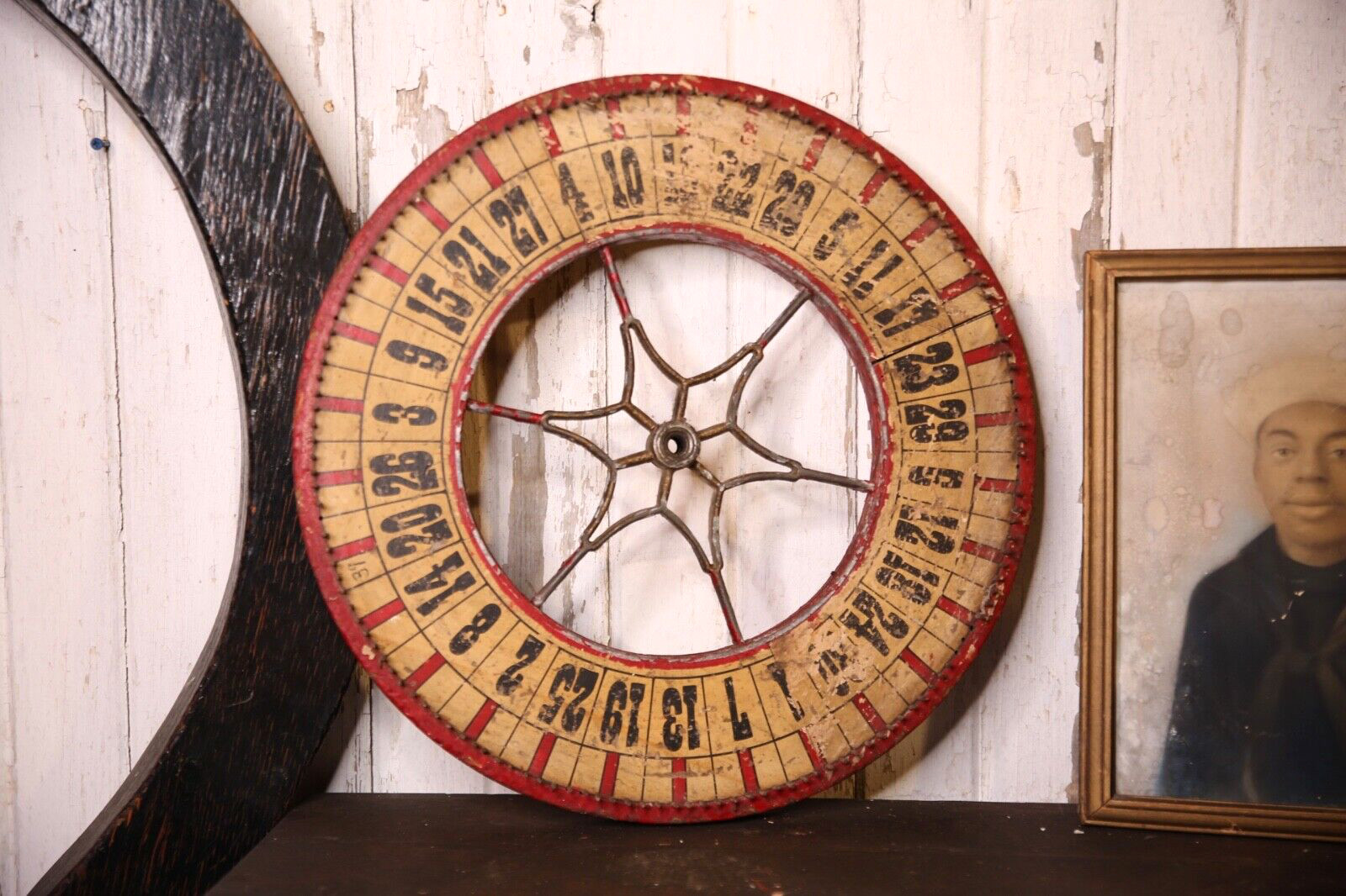 Vintage Antique Gambling Wheel Wood Carnival Game Sign circus roulette 1930s Vintage Antique Gambling Wheel Wood Carnival Game Sign circus roulette 1930s