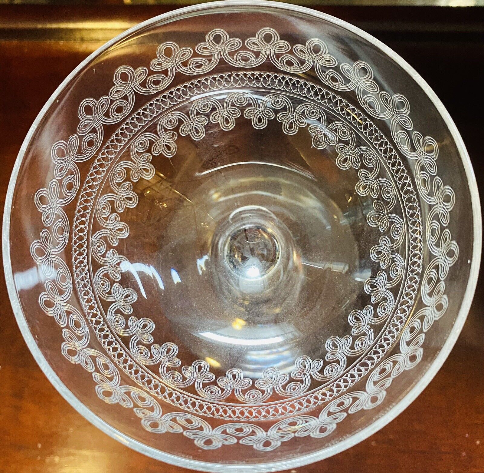 19 Century Needle Etch Cloverleaf Champagne Coupe Trefoil Fostoria Barware Set-4