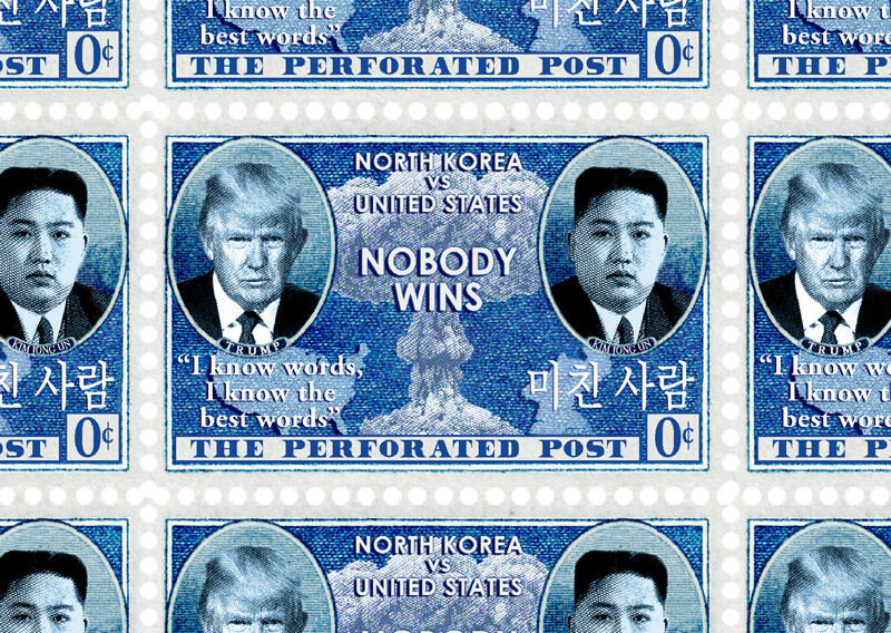 Trump - Kim Jong Un - Korea, Nuclear - (Artistamp, Faux Postage, REPRO)
