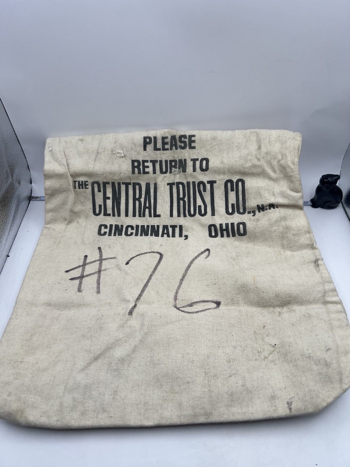 Vintage Central Trust Co Cincinnati Ohio Large Canvas Bank Money Bag Sack