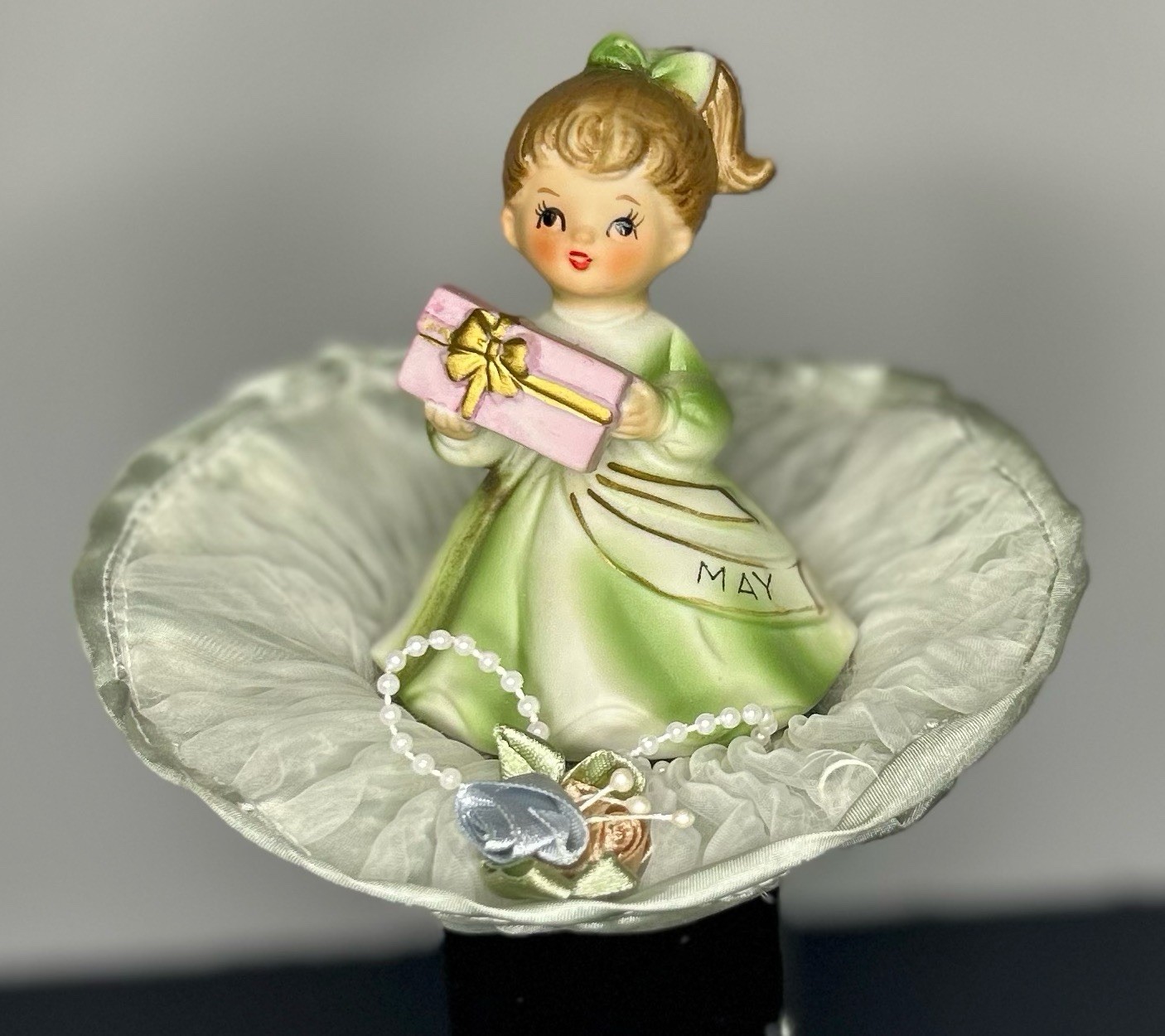 Vintage Lefton/Norcrest May Birthday Girl Figurine Hand Painted Bisque Japan Vintage Lefton/Norcrest May Birthday Girl Figurine Hand Painted Bisque Japan