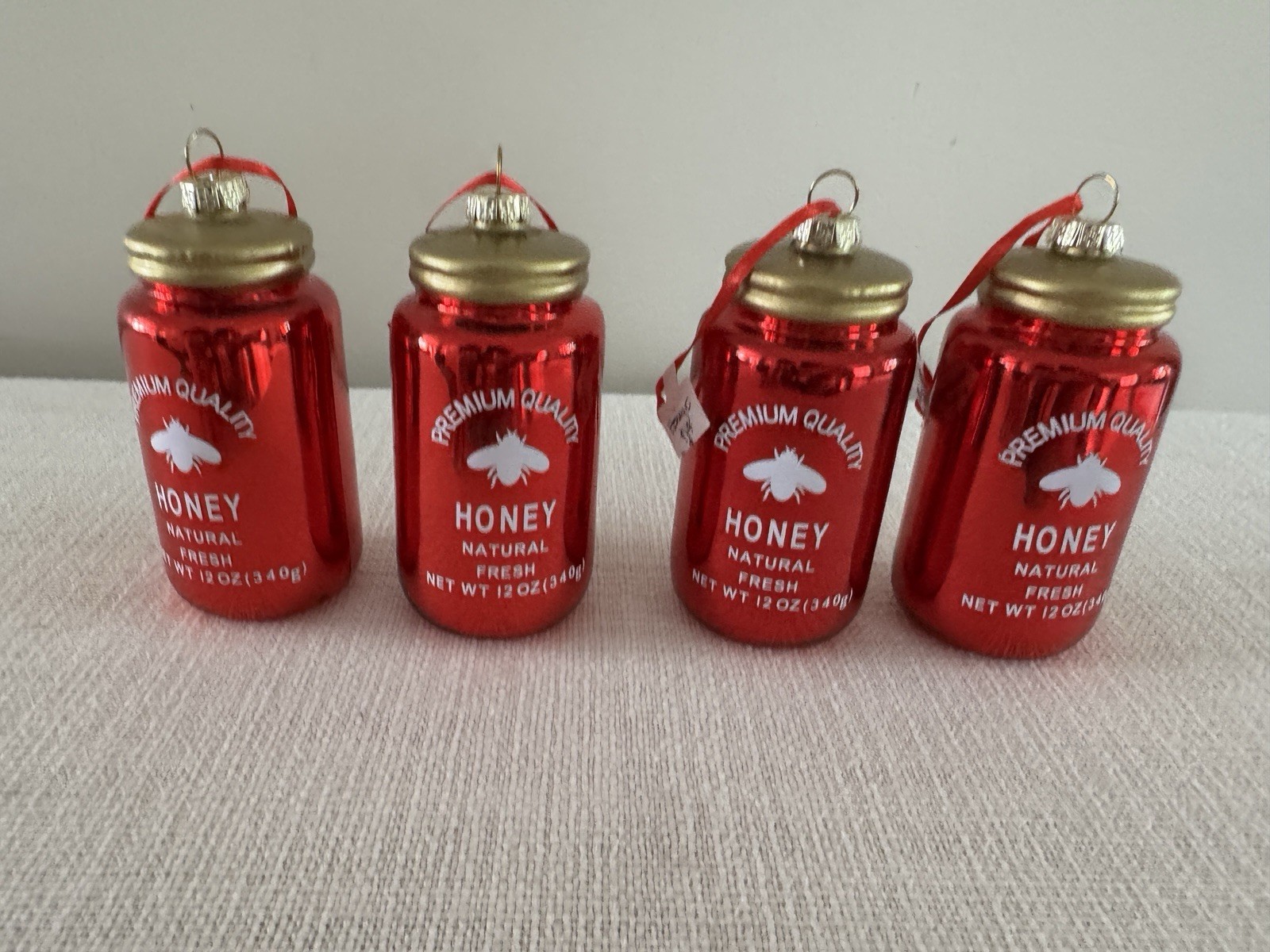 charming set of 4 red glass honey jar Christmas ornament