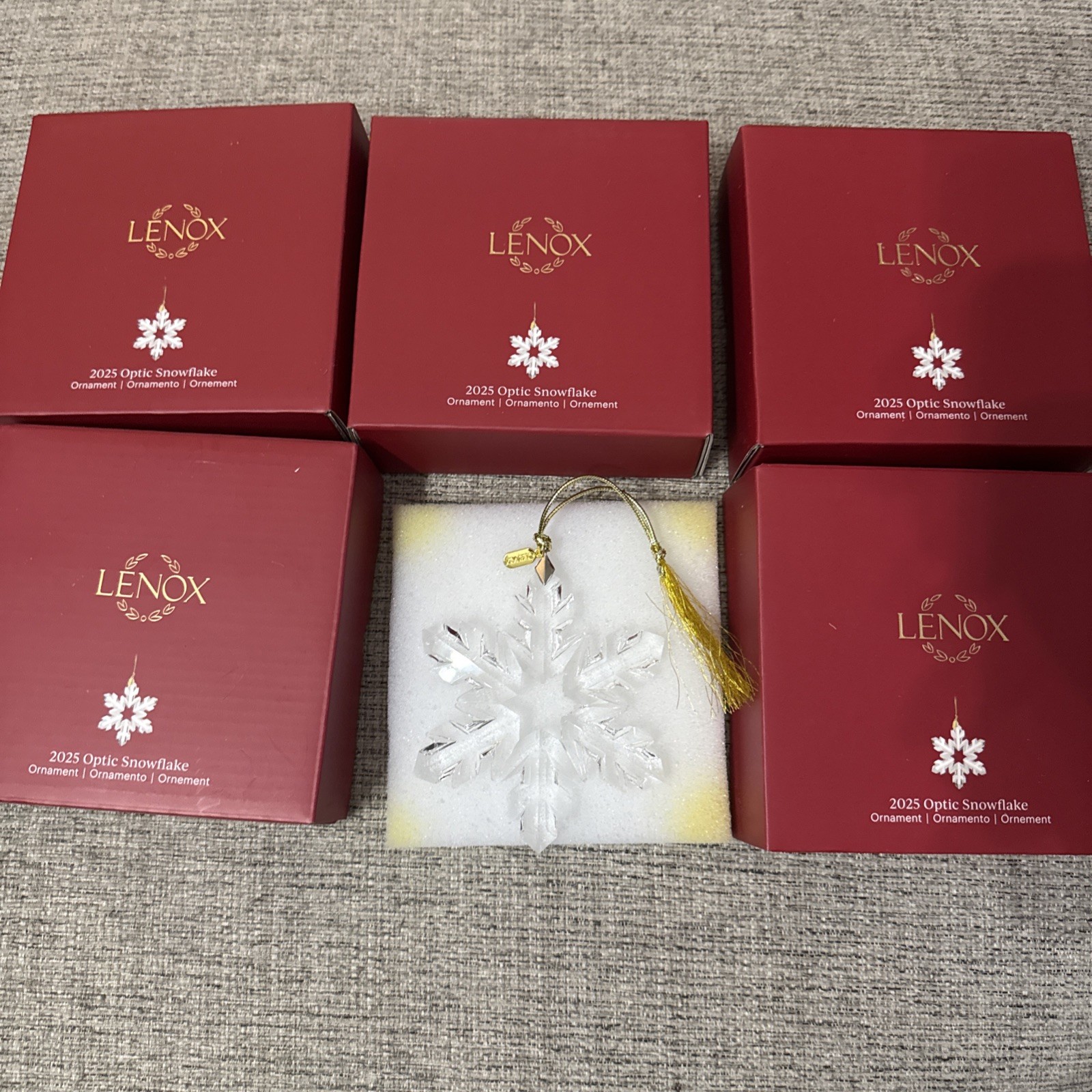 5 BOXES Lenox  2025 Optic Snowflake Ornaments 4”New in Boxes-TOTAL 5 AS SHOWN