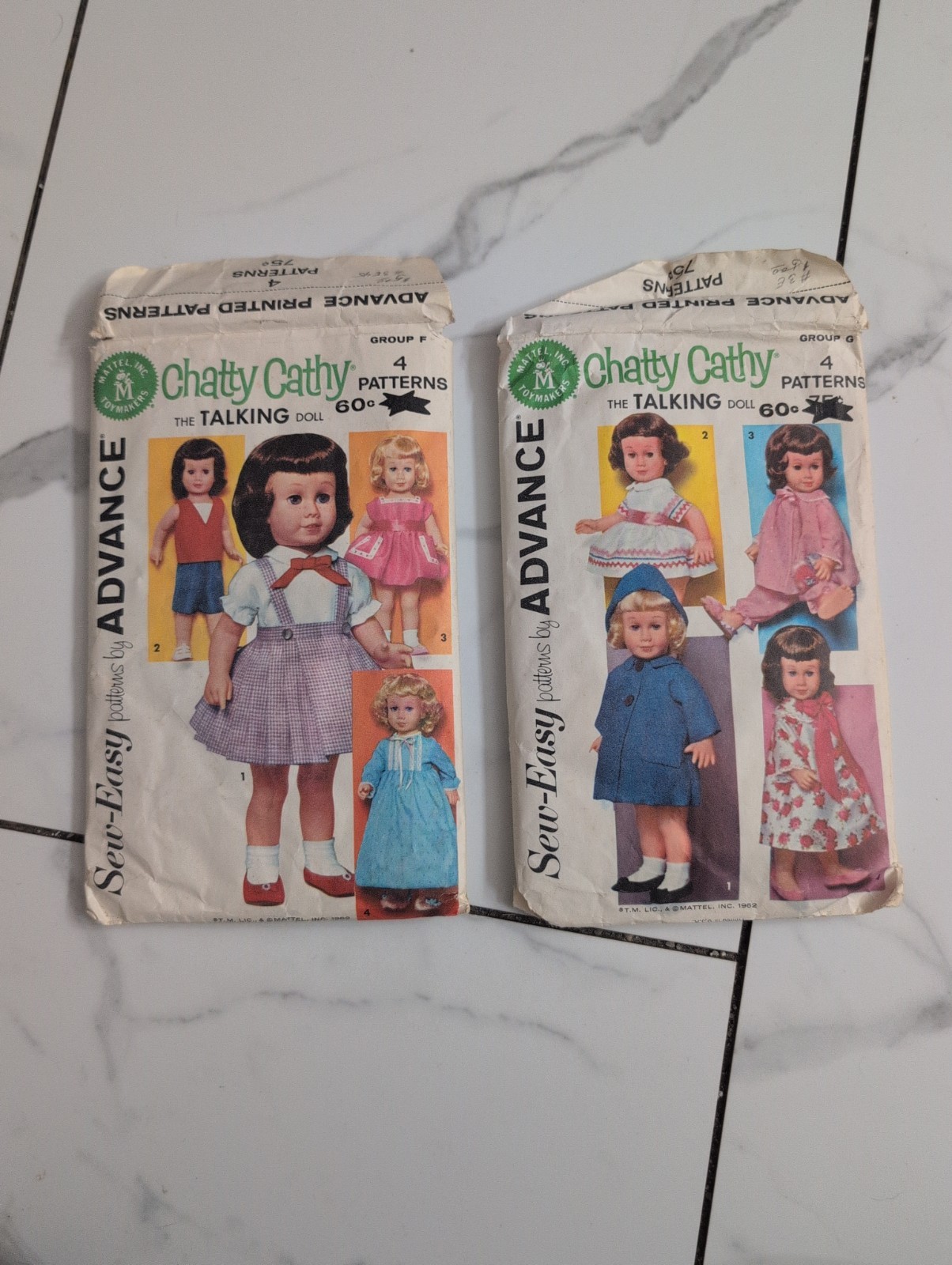 1962 Set Of 2 Vintage Mattel Inc, Advance  Chatty Cathy Doll Clothing Patten S8