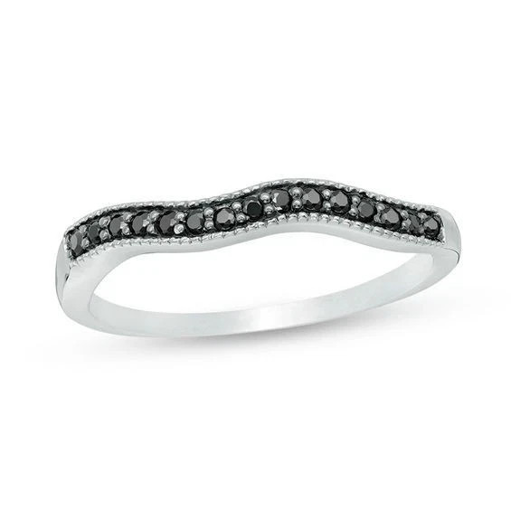 1.90 CT. T.w.Black Diamond Contour Wedding Band Ring in 14K White Gold Over 5-12