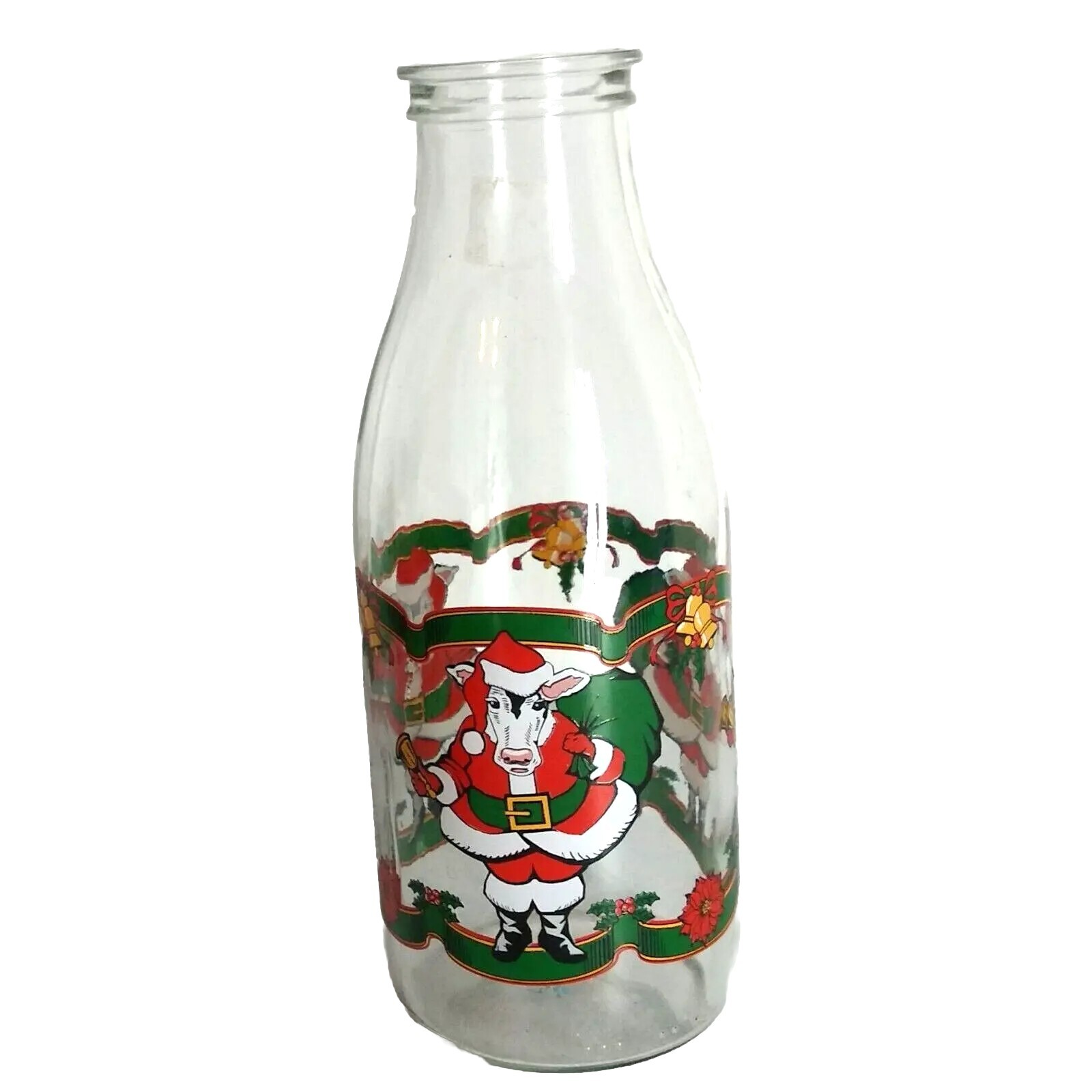 Vtg Milk for Santa Glass Milk Bottle by Sherwood Brands Made in France 1 Quart