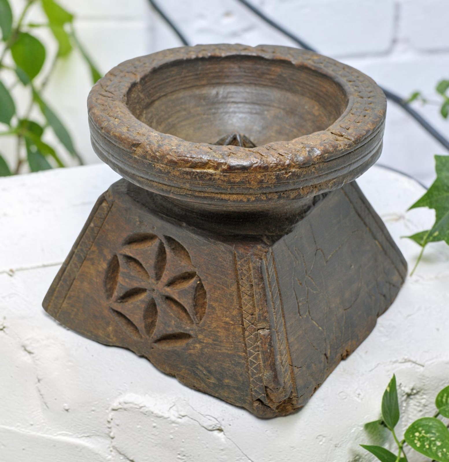Antique Wooden Agricultural Seed Holder Bijni Original Old Fine Hand Carved