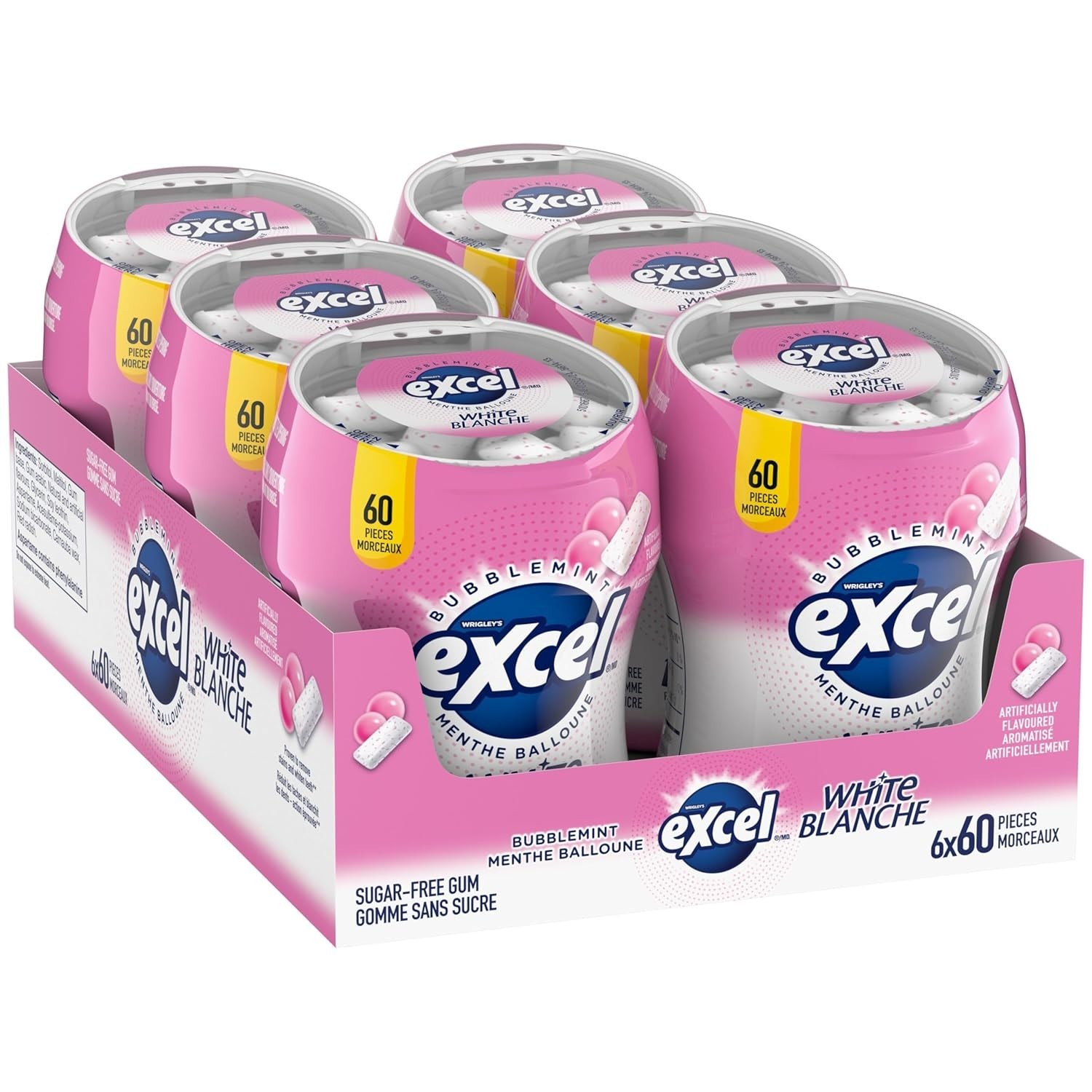 Excel White Bubblemint Sugar Free Chewing Gum 60 Pieces 6 Pack - 