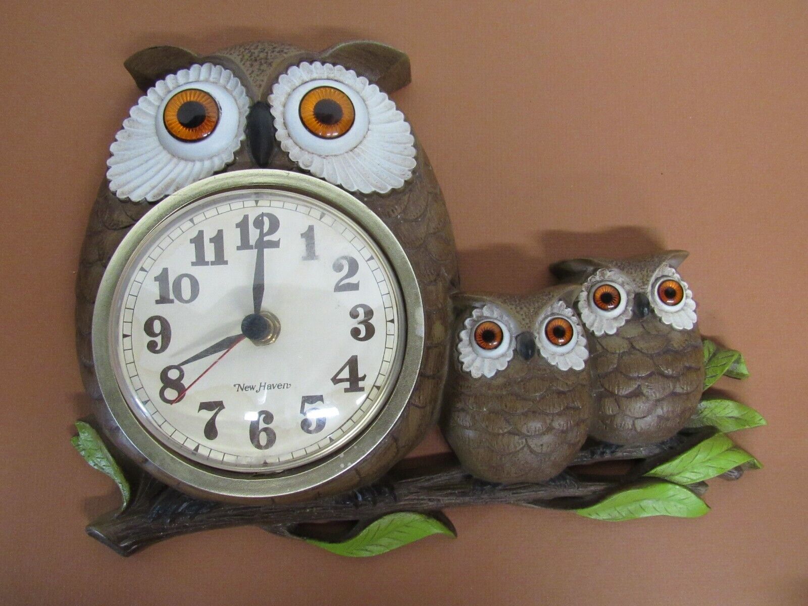 Vintage Mid-Century Modern MCM New Haven Burwood Owl Family Wall Clock 10