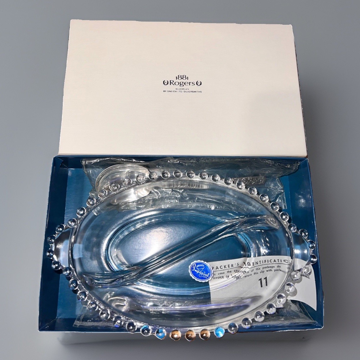 Vintage 1881 ROGERS 3 Piece Imperial Relish DISH w/Victorian Classic Servers–NIB