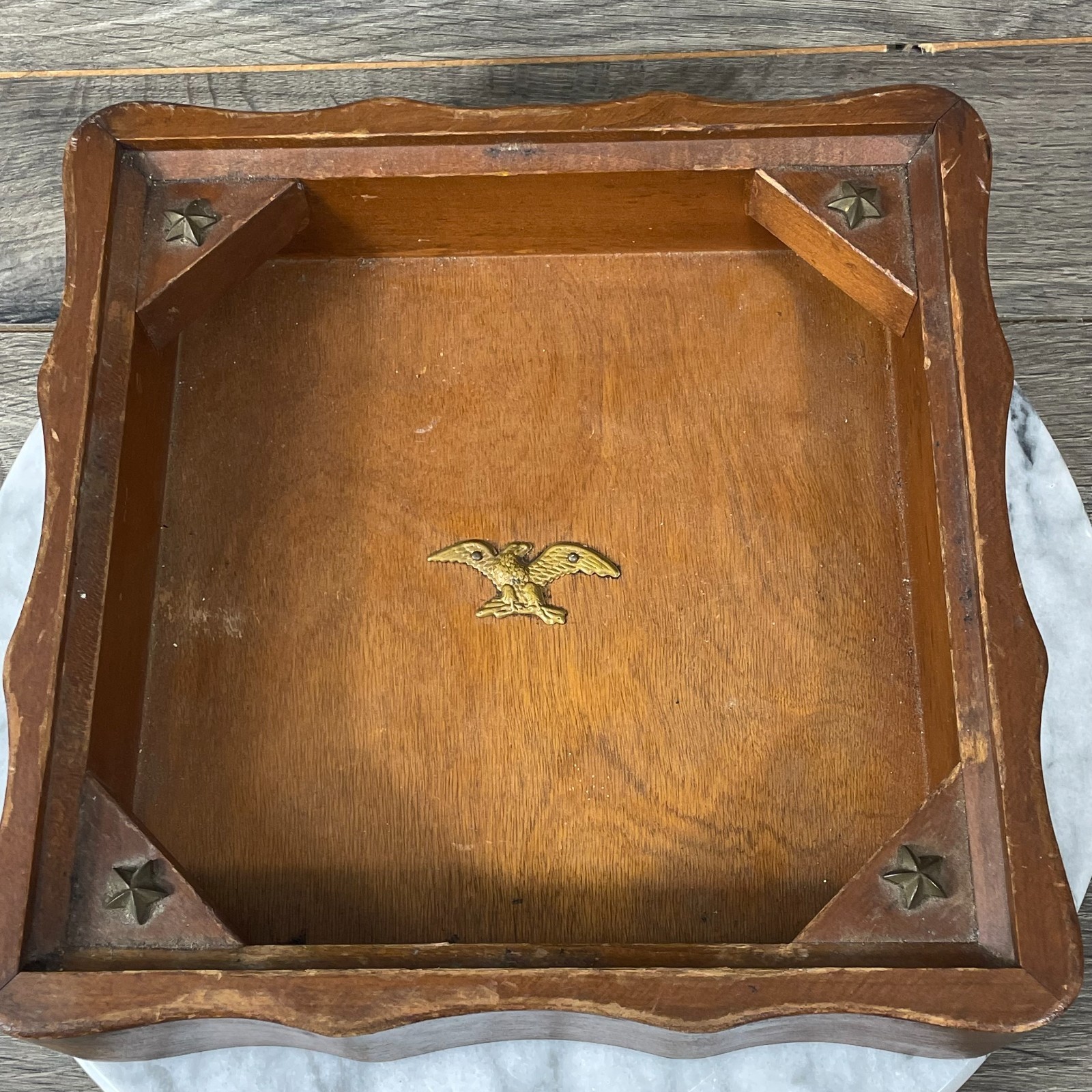VTG Woodcroftery Ash Tray Brown Cherry Wood Cigar Smoking Brass Eagle Retro Box