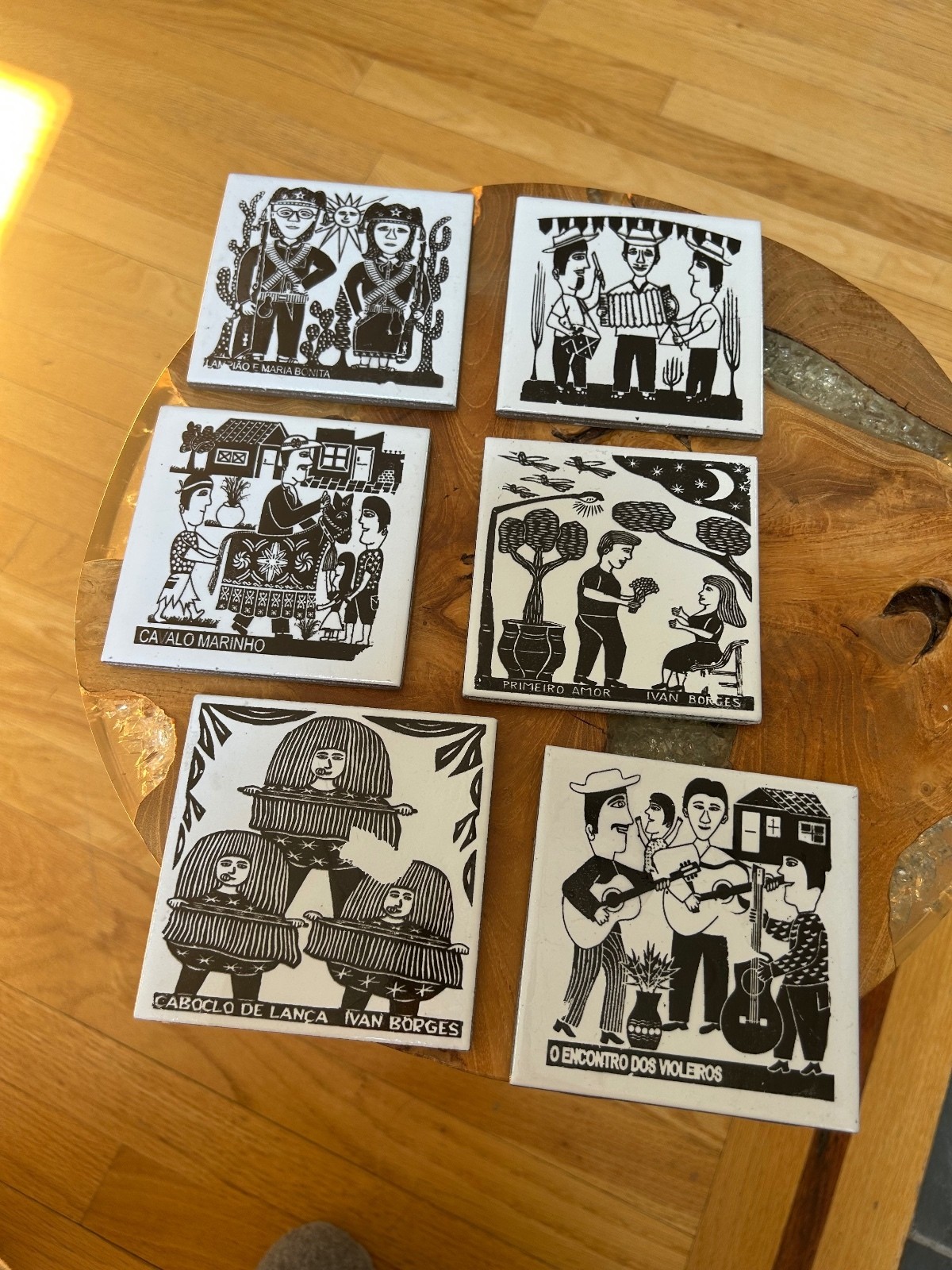 Set of 6 Vintage Ivan Borges Black and White Ceramic Coasters Set of 6 Vintage Ivan Borges Black and White Ceramic Coasters