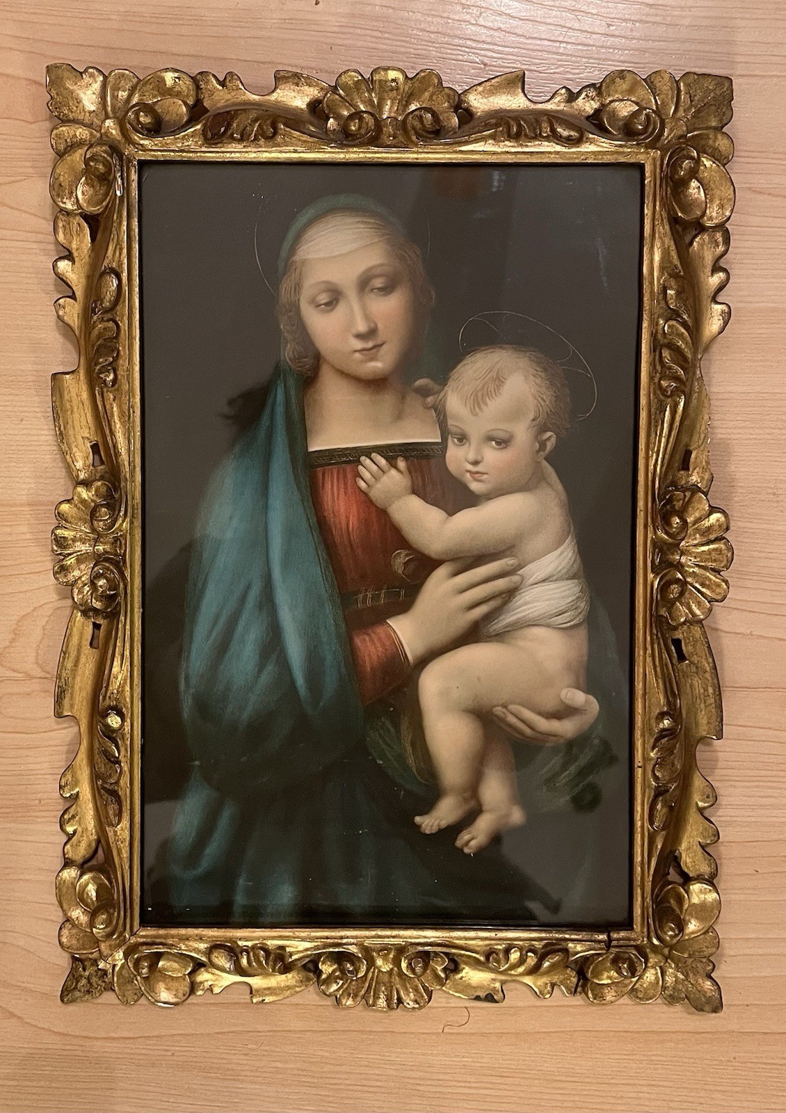 VTG Madonna Del Granduca Framed Picture  Carved Wood Frame From Italy READ