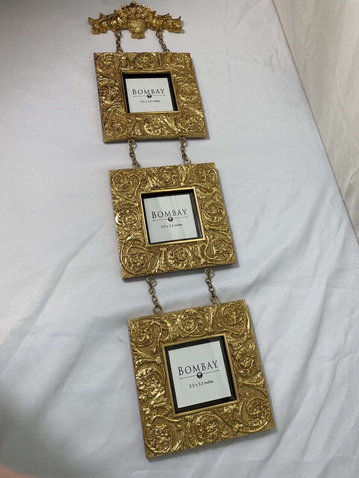Bombay Picture Frames Gold Decorative Scrolled Triple Hanging Trio New 3.5X3.5