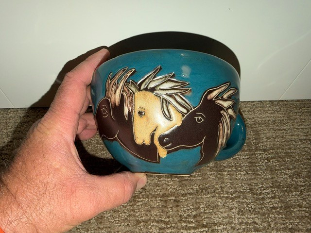 Mara Pottery Mug Stoneware Mexico Wild Horses Teal Large 16oz Cup Coffee Soup Mara Pottery Mug Stoneware Mexico Wild Horses Teal Large 16oz Cup Coffee Soup