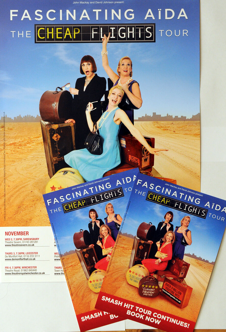 FASCINATING AIDA CHEAP FLIGHTS TOUR POSTER & 2 FLYERS 