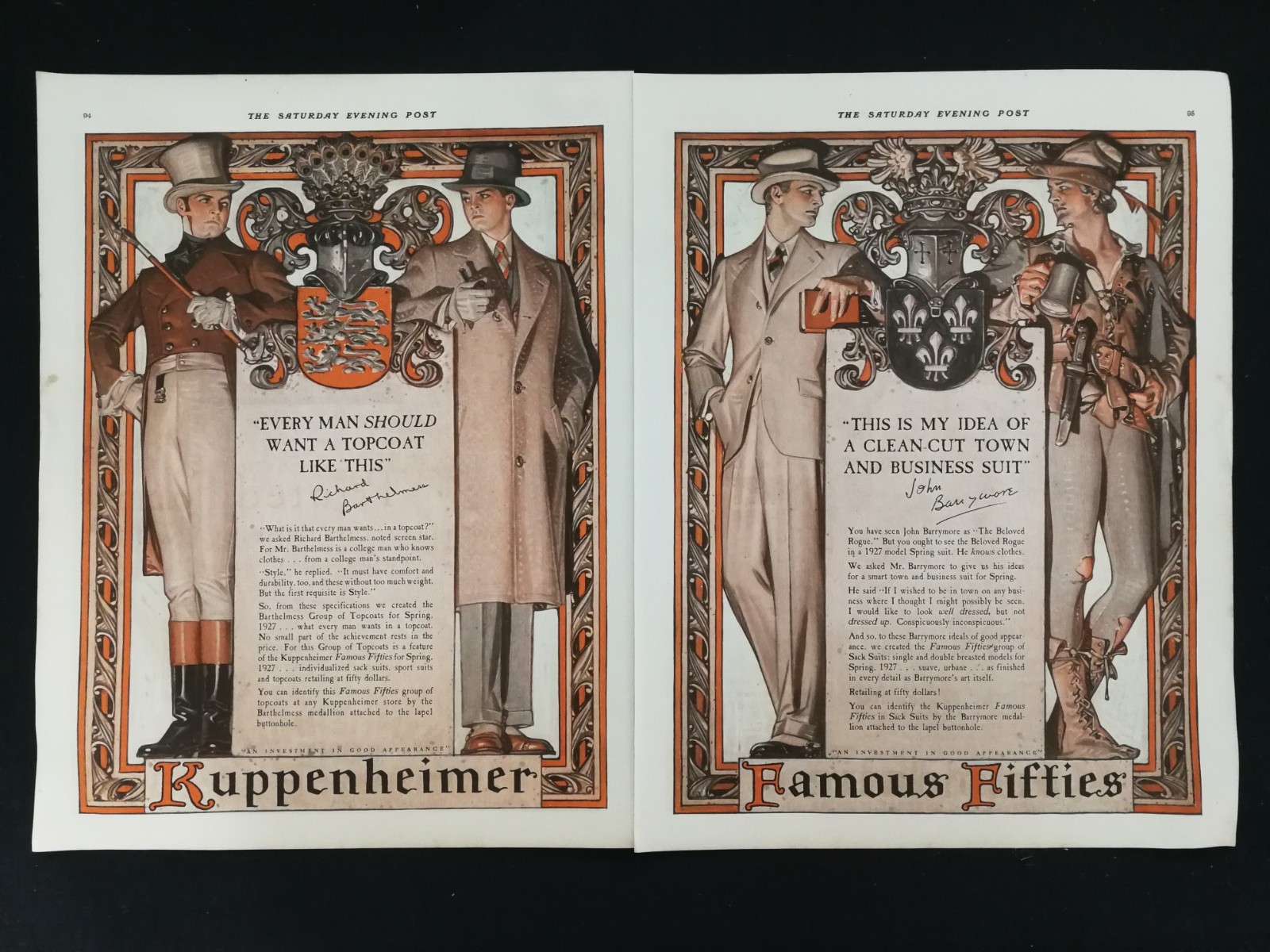 Vintage 1927 Kuppenheimer Famous Fifties J.C. Leyendecker Two Page Original Ad Vintage 1927 Kuppenheimer Famous Fifties J.C. Leyendecker Two Page Original Ad