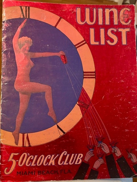 1930s Art Deco Miami Beach Florida 5 O'Clock Club 16-Page Wine List Menu 1930s Art Deco Miami Beach Florida 5 O'Clock Club 16-Page Wine List Menu