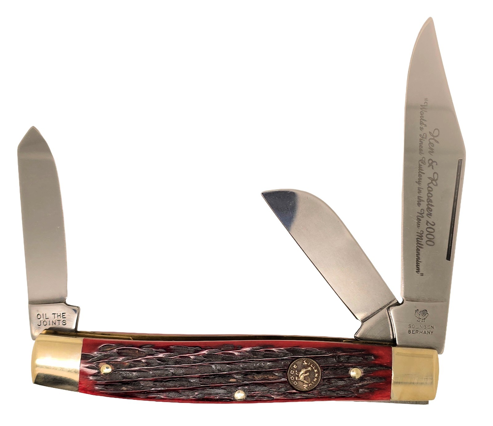 Hen & Rooster 383C-RPB Millennium 2000 Large Stockman Red Pick Bone Solingen NIB