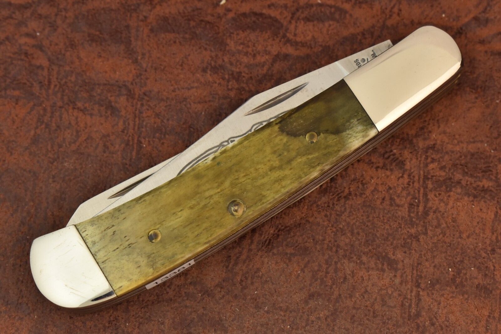 VINTAGE PARKER EDWARDS MADE USA GREEN SMOOTH BONE FULL SIZE TRAPPER KNIFE (13381