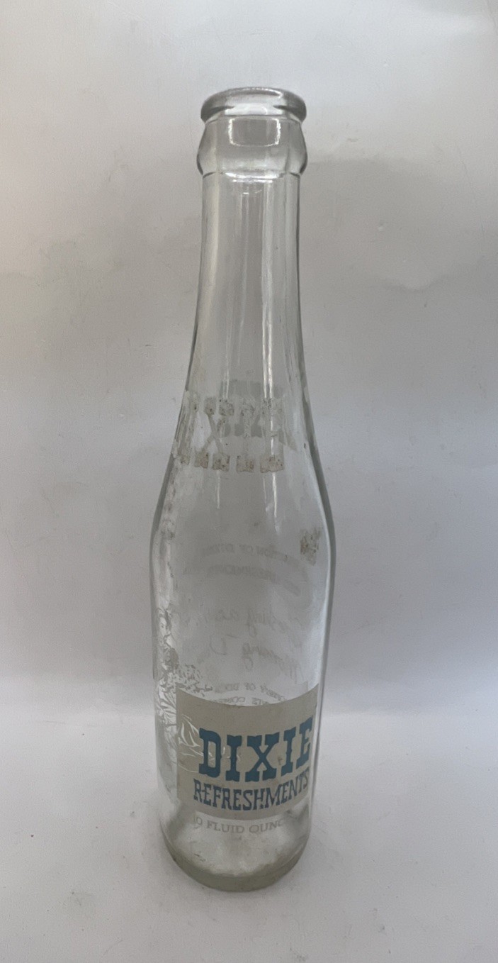 Vintage Dixie Refreshments 10 Ounces Glass Soda Bottle Clear  Fayetteville NC
