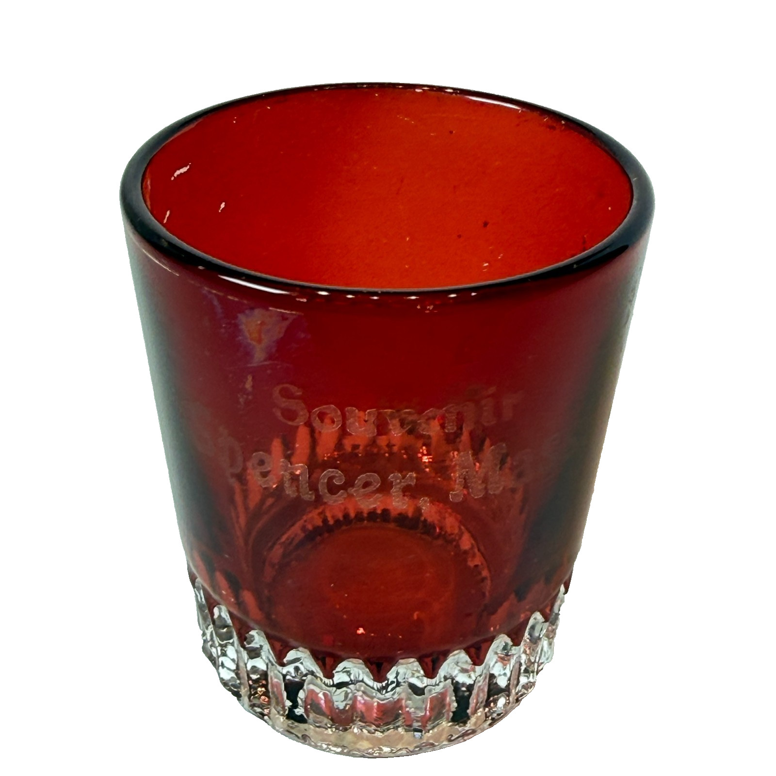 SPENCER MA Massachusetts Ruby Red Flash Souvenir Glass TRINKET ANTIQUE CUP SPENCER MA Massachusetts Ruby Red Flash Souvenir Glass TRINKET ANTIQUE CUP