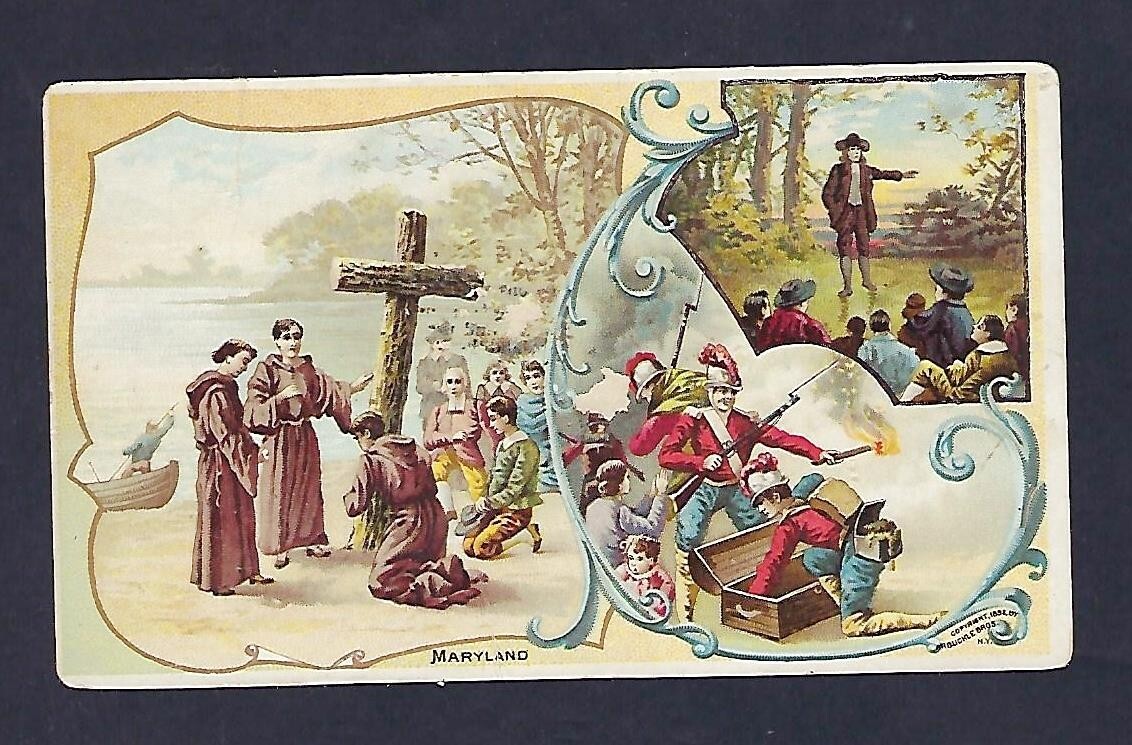 c1890's Trade Card Arbuckle Bros. N.Y., Coffee, Maryland, Religious, War