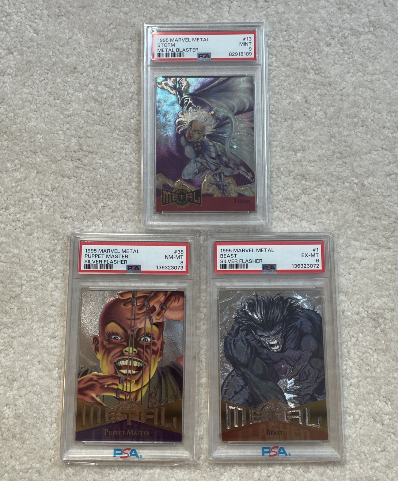 1995 Marvel Metal PSA 9 Metal Blaster Silver Flasher Cards (x3) SP rc X-Men RARE