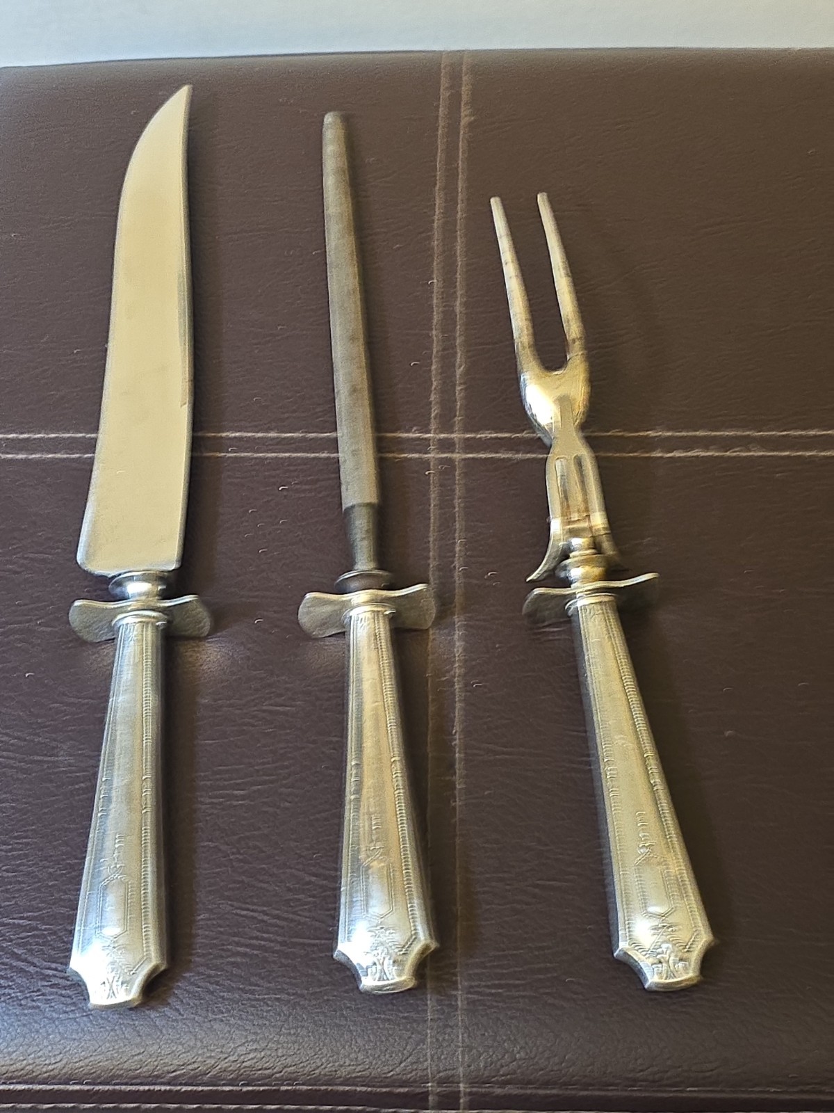 Gorham Vanity Fair 3 Pc Roast Carving Set Knife Fork Sharpening Steel