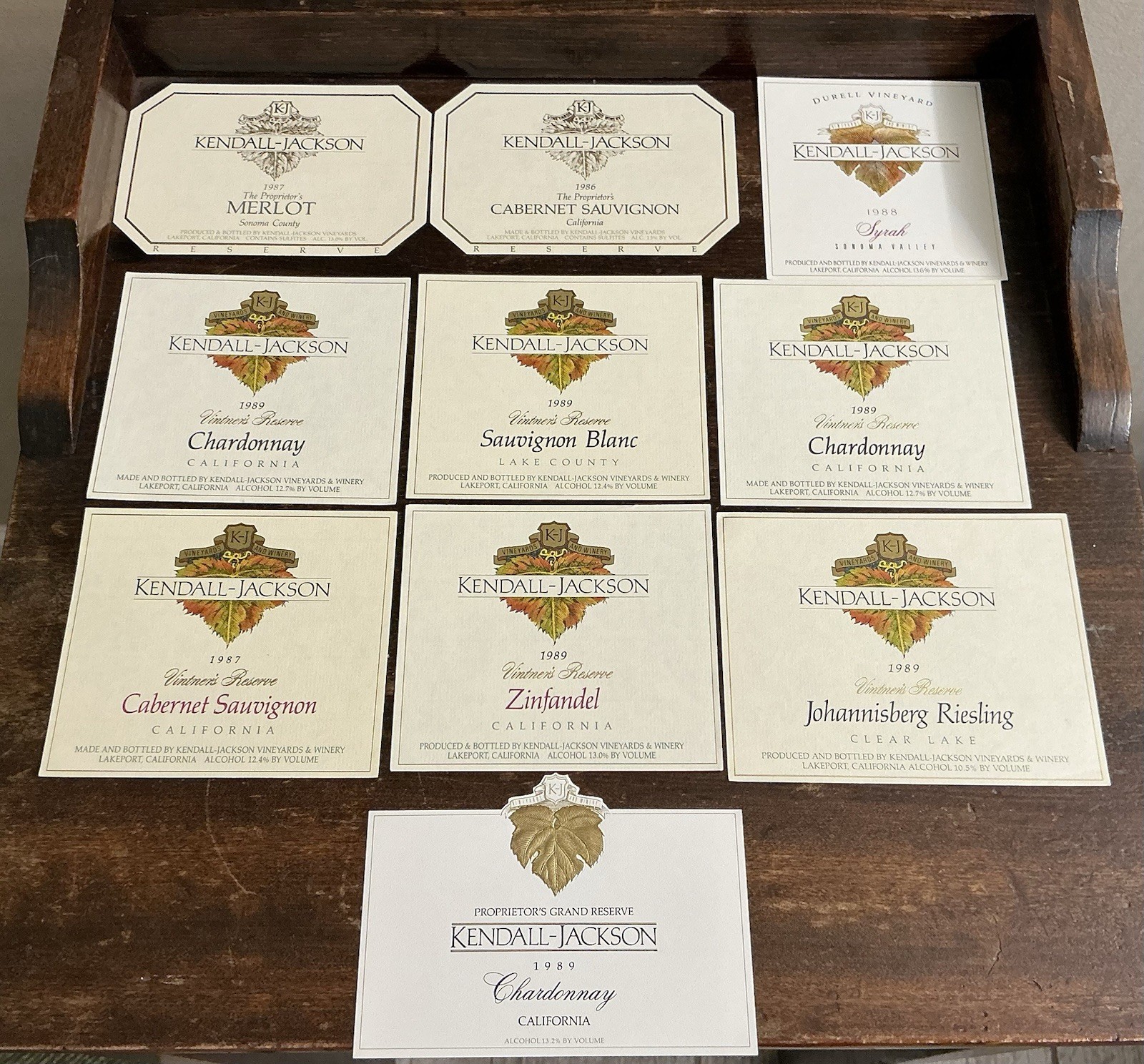 Kendall Jackson Vintner\'s Reserve Wine Labels Lot 10 NOS California Winery 1980s