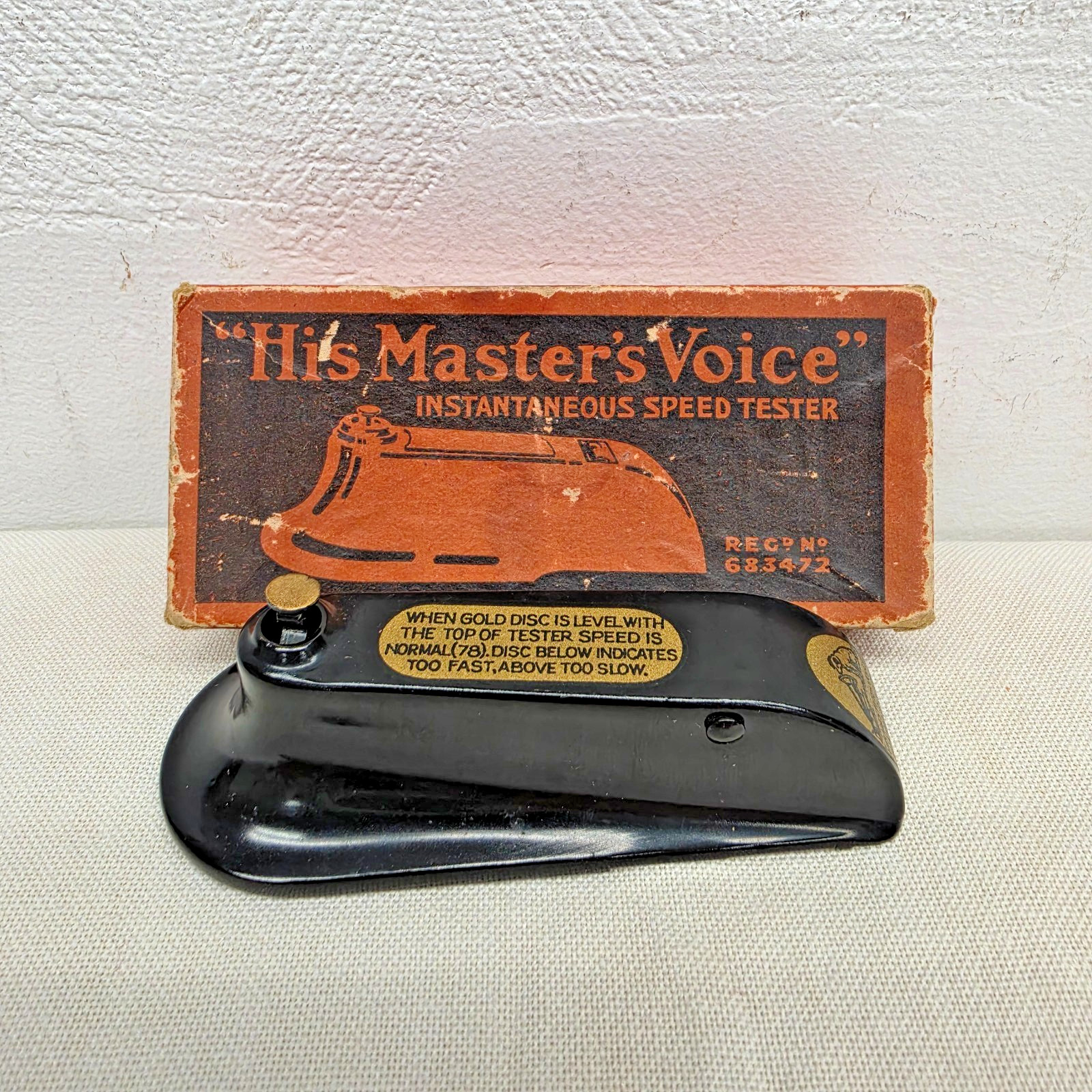 His Masters Voice Instantaneous Speed Tester in Orig Box HMV Antique Phonograph